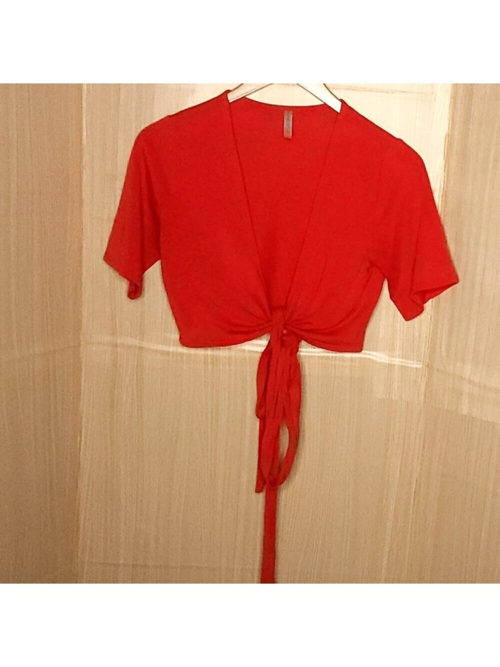 Fabletics Womens Red Short Sleeve Cropped Wrap Top Small
